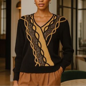 Vintage 90s Braemar Jeremy Scott Embellished Black Sweater Petites Medium